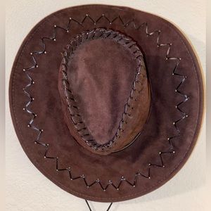 Brown Suede Crushable Cowboy Hat - S/M OS- Dark Leather Laced w Stampede String